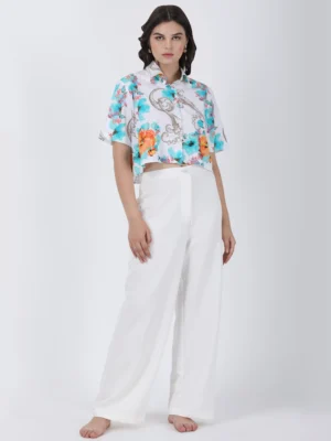 Blooming Dales Plain White Straight Pants