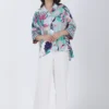 Coastal Floral Plain White Straight Pants