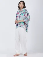 Coastal Floral Plain White Straight Pants