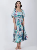 Coastal Floral Printed Midi Dress