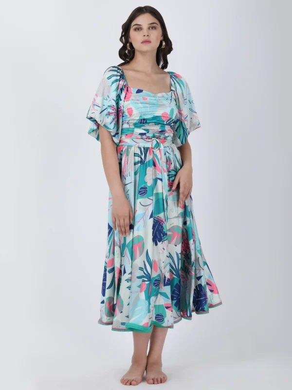 Coastal Floral Printed Midi Dress
