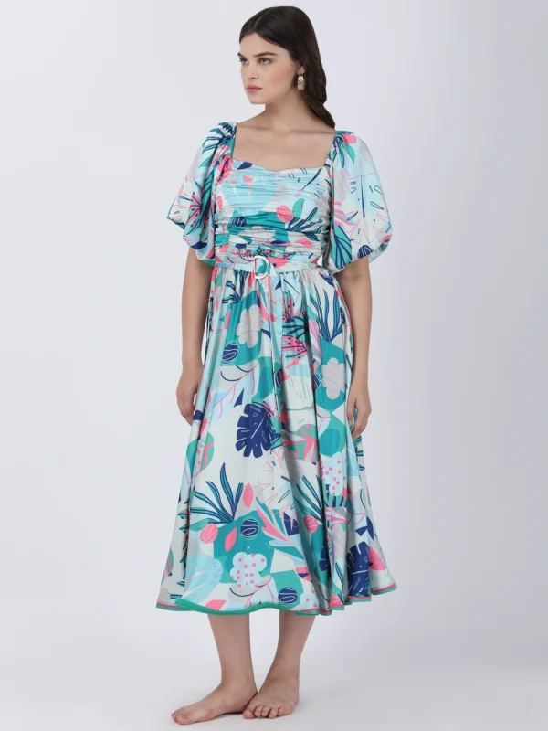 Coastal Floral Printed Midi Dress