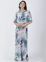 Coastal Floral Printed Straight Big Flaired Pants