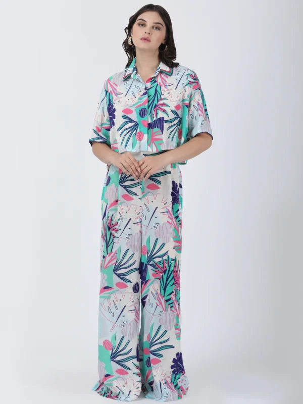Coastal Floral Printed Straight Big Flaired Pants
