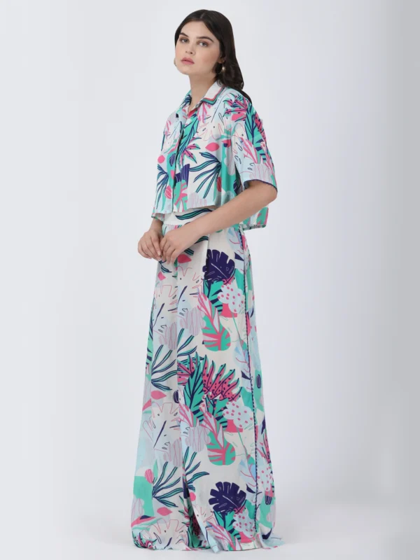 Coastal Floral Printed Straight Big Flaired Pants