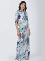 Coastal Floral Printed Straight Big Flaired Pants