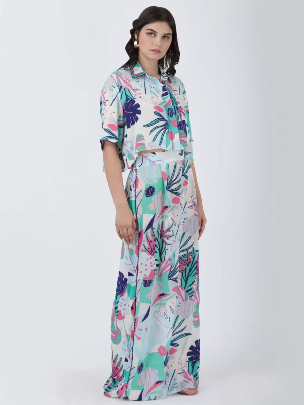 Coastal Floral Printed Straight Big Flaired Pants