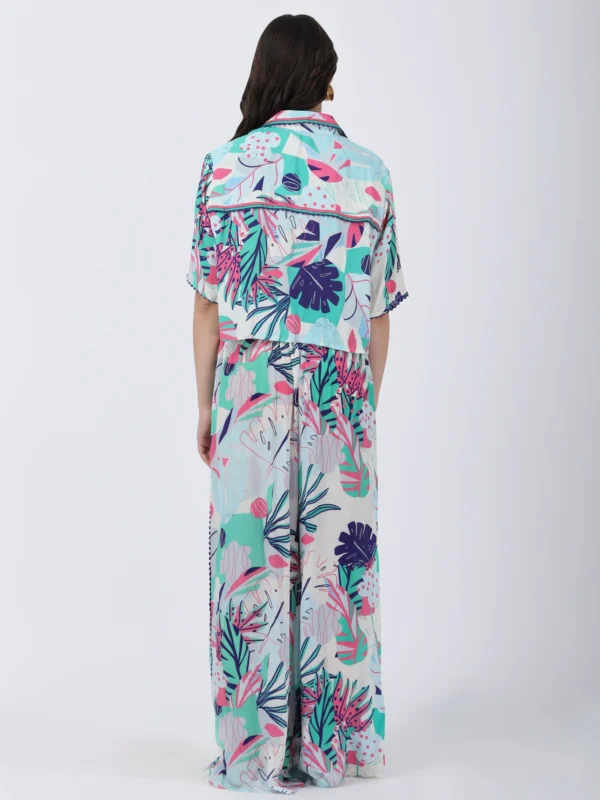 Coastal Floral Printed Straight Big Flaired Pants