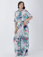 Coastal Floral Printed Straight Big Flaired Pants