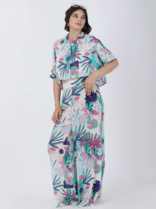 Coastal Floral Printed Straight Big Flaired Pants