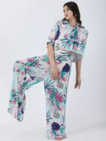 Coastal Floral Printed Straight Big Flaired Pants