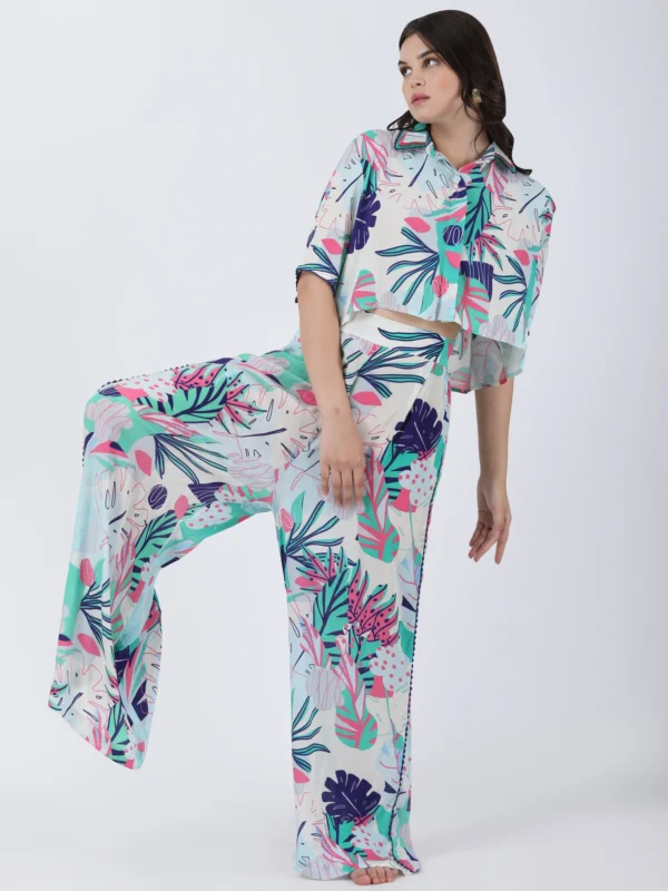 Coastal Floral Printed Straight Big Flaired Pants