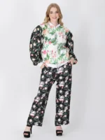 Black White Fleur Bomber Jacket Set
