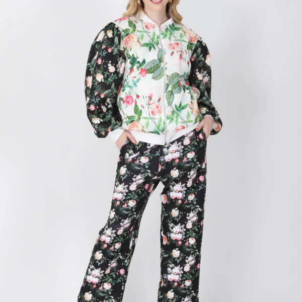 Black White Fleur Bomber Jacket Set