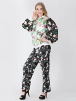 Black White Fleur Bomber Jacket Set
