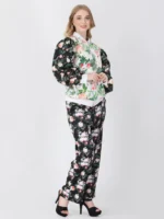Black White Fleur Bomber Jacket Set