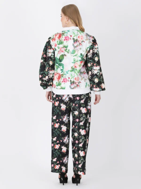 Black White Fleur Bomber Jacket Set
