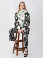 Black White Fleur Bomber Jacket Set