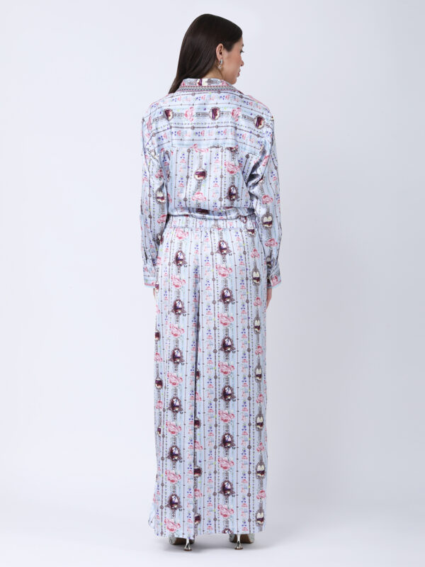 BABY BLUE REGIUM PRINTED SATIN CORD SET