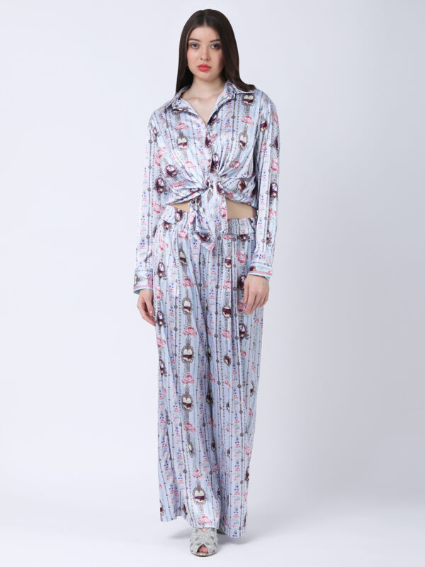 BABY BLUE REGIUM PRINTED SATIN CORD SET