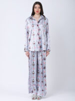 BABY BLUE REGIUM PRINTED SATIN CORD SET