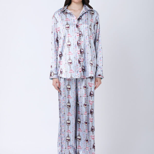 BABY BLUE REGIUM PRINTED SATIN CORD SET