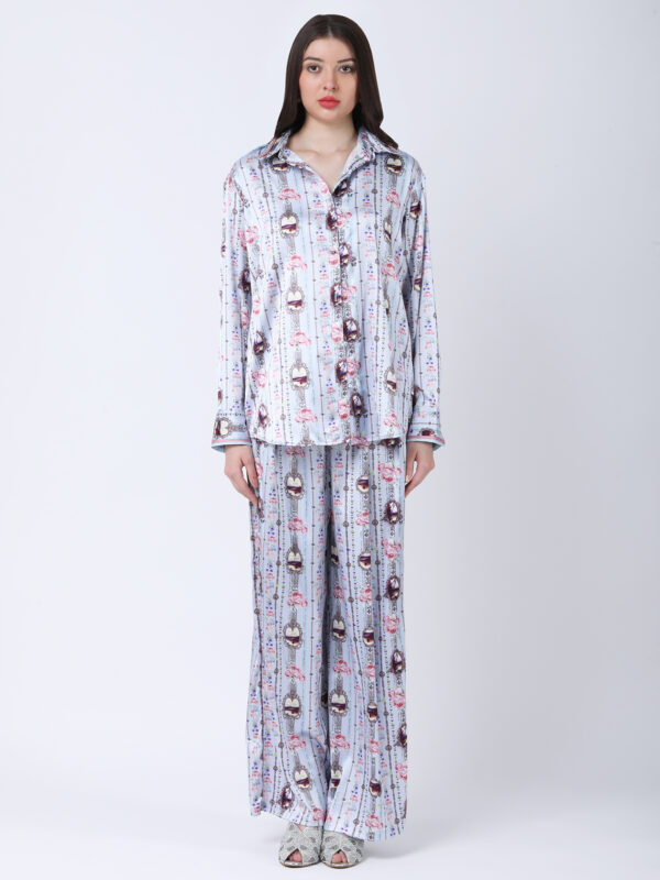 BABY BLUE REGIUM PRINTED SATIN CORD SET