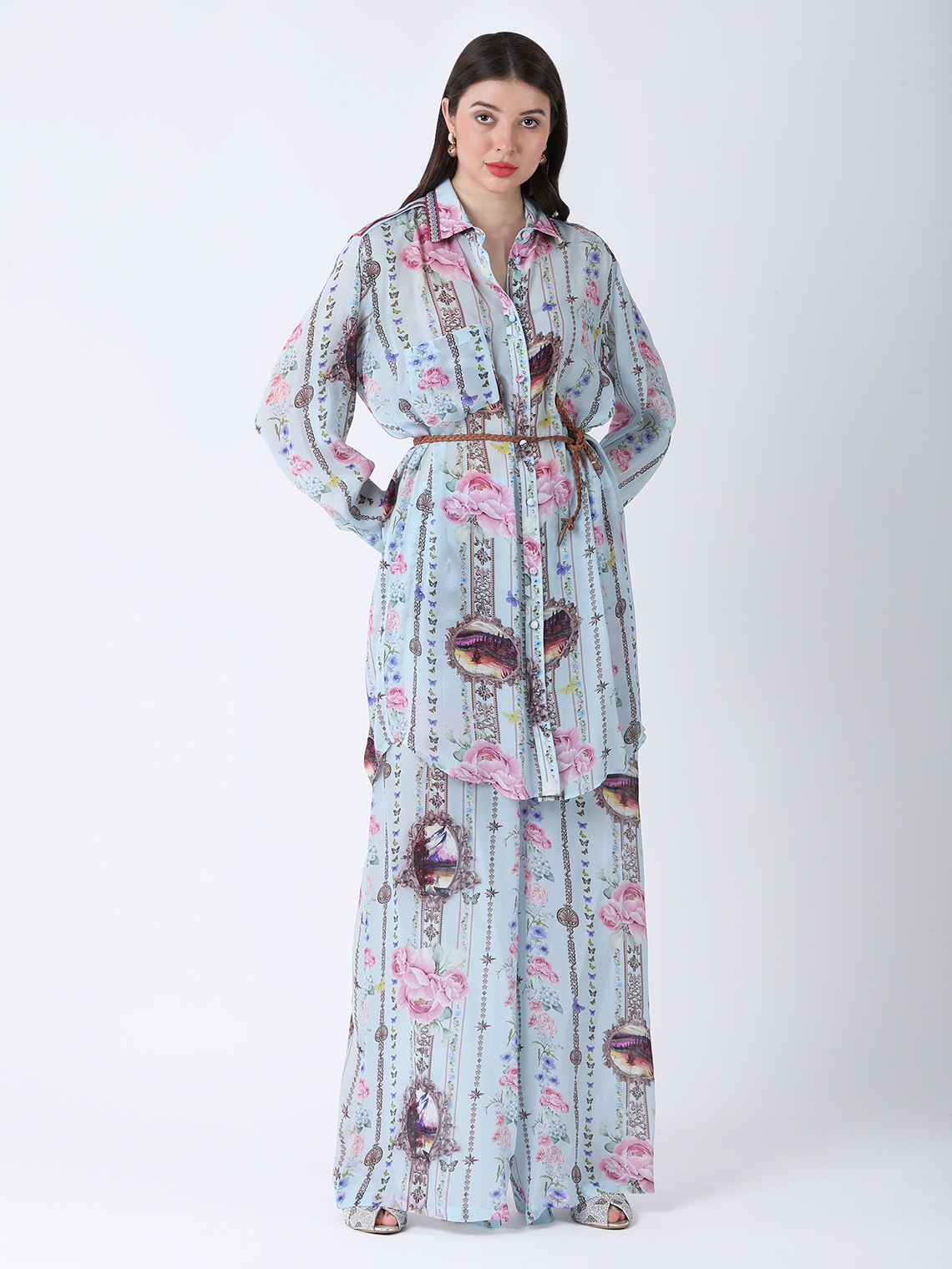 BABY BLUE REGIUM PRINTED VISCOSE CREPE CORD SET