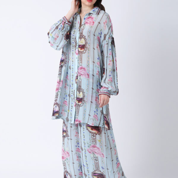 BABY BLUE REGIUM PRINTED VISCOSE CREPE CORD SET