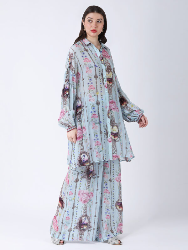 BABY BLUE REGIUM PRINTED VISCOSE CREPE CORD SET