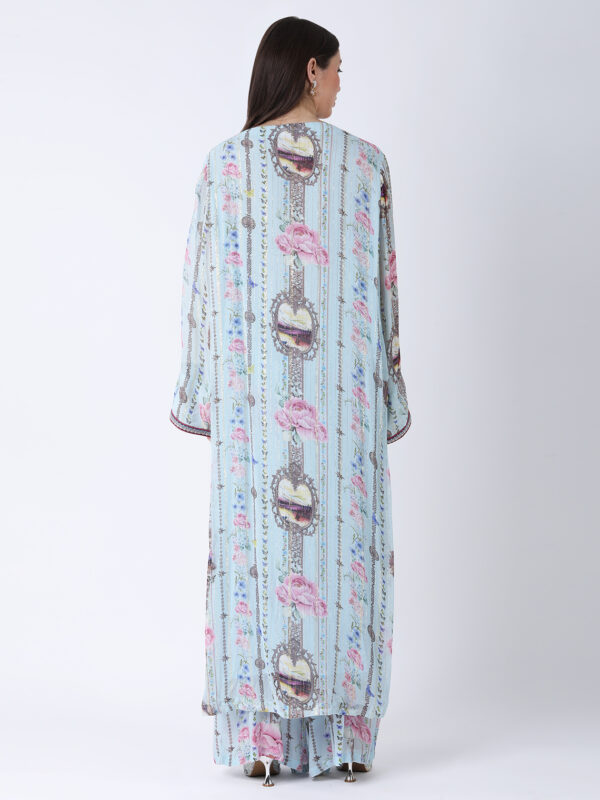 BABY BLUE REGIUM PRINTED VISCOSE GEORGETTE LUREX TUNIC SET