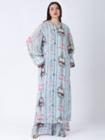 BABY BLUE REGIUM PRINTED VISCOSE GEORGETTE LUREX TUNIC SET