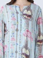BABY BLUE REGIUM PRINTED VISCOSE GEORGETTE LUREX TUNIC SET