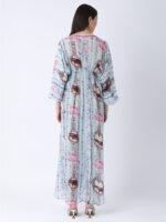 BABY BLUE REGIUM PRINTED VISCOSE CREPE KAFTAN