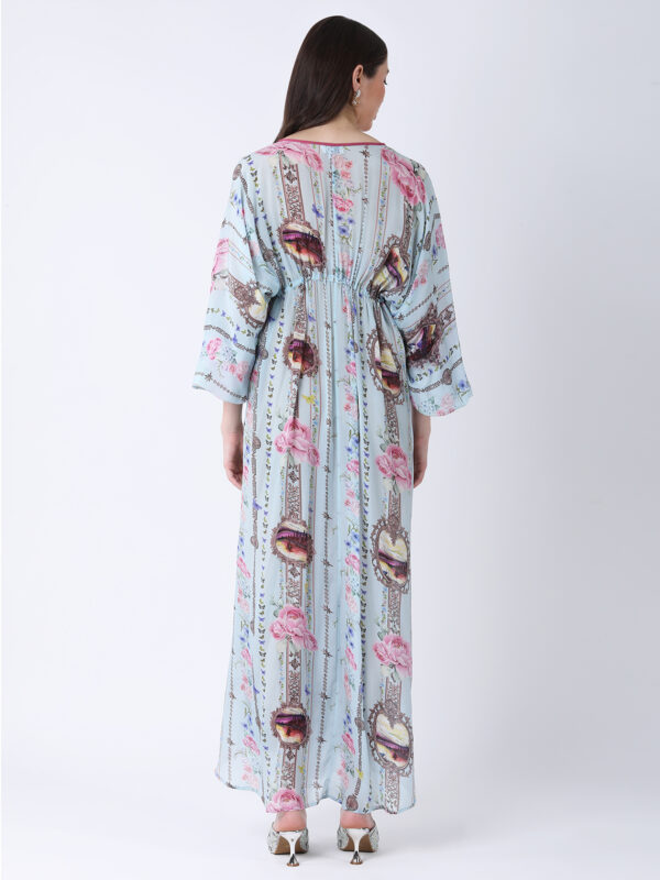 BABY BLUE REGIUM PRINTED VISCOSE CREPE KAFTAN