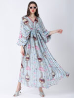 BABY BLUE REGIUM PRINTED VISCOSE CREPE KAFTAN