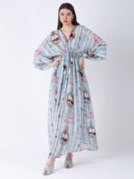 BABY BLUE REGIUM PRINTED VISCOSE CREPE KAFTAN