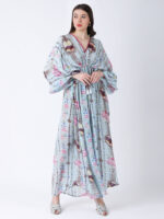 BABY BLUE REGIUM PRINTED VISCOSE CREPE KAFTAN