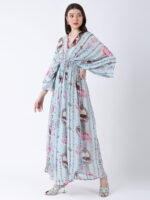 BABY BLUE REGIUM PRINTED VISCOSE CREPE KAFTAN