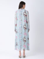 BABY BLUE REGIUM PRINTED VISCOSE GEORGETTE LUREX LONG DRESS
