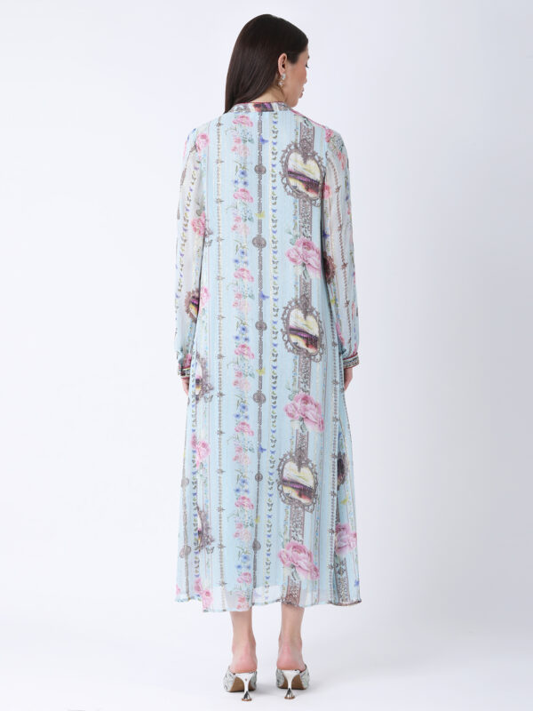 BABY BLUE REGIUM PRINTED VISCOSE GEORGETTE LUREX LONG DRESS