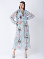 BABY BLUE REGIUM PRINTED VISCOSE GEORGETTE LUREX LONG DRESS