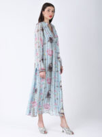BABY BLUE REGIUM PRINTED VISCOSE GEORGETTE LUREX LONG DRESS