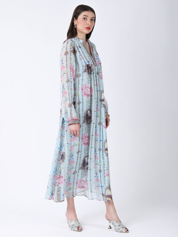 BABY BLUE REGIUM PRINTED VISCOSE GEORGETTE LUREX LONG DRESS