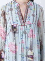 BABY BLUE REGIUM PRINTED VISCOSE GEORGETTE LUREX LONG DRESS
