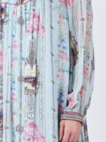 BABY BLUE REGIUM PRINTED VISCOSE GEORGETTE LUREX LONG DRESS