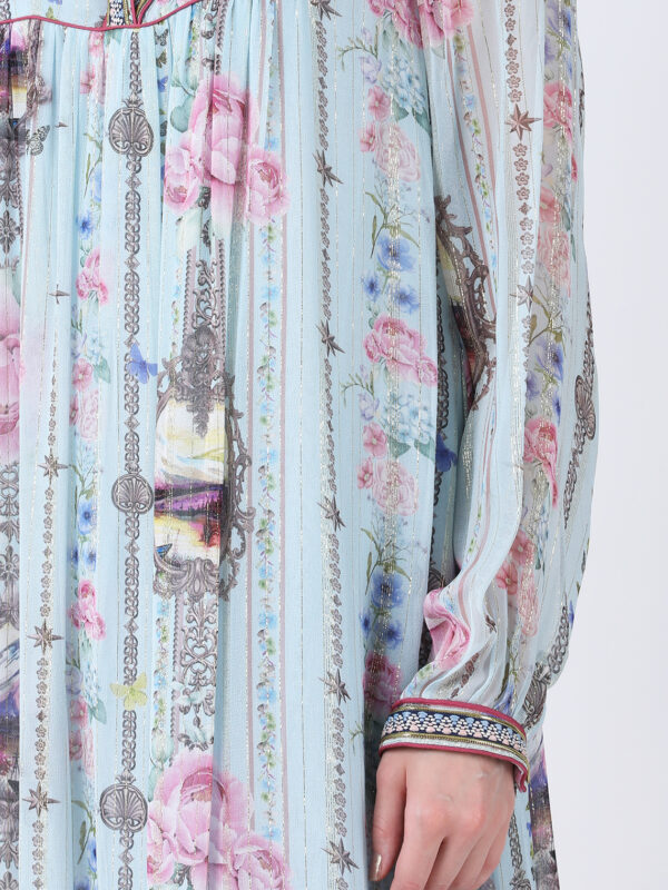 BABY BLUE REGIUM PRINTED VISCOSE GEORGETTE LUREX LONG DRESS