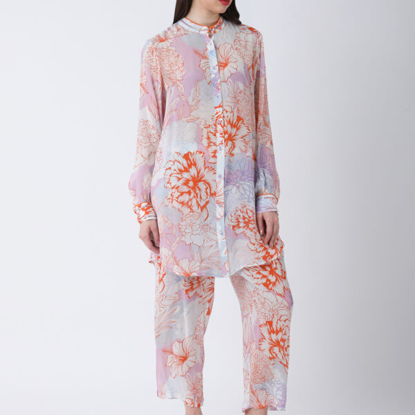 ORANGE FLEUR VISCOSE CREPE PRINTED TUNIC SET