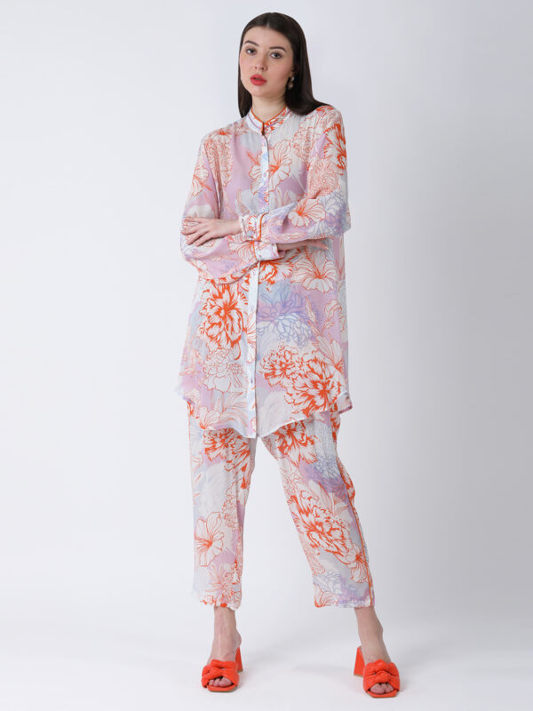 ORANGE FLEUR VISCOSE CREPE PRINTED TUNIC SET