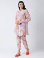 ORANGE FLEUR VISCOSE CREPE PRINTED TUNIC SET